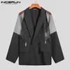 Mężczyźni Blazer Mesh Patchwork Patrz przez streetwearu podwójnie piersi Lapel Long Rękaw Modna odzież krusze