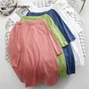 Hirsionsan Camiseta básica de algodón Mujeres Summer de gran tamaño sólido 7 Color Camiseta suelta Corea O Neck Tops 220517