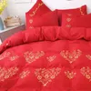 Bedding Sets Western-style Foreign Trade Wedding Embroidery Four Cotton Embroidered Quilt Cover Bed RedBedding