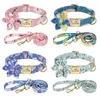 Free Engraved Dog Collar and Leash Set Personalized Nylon Pet Flower Collars Walking Lead Rope With ID Tag Flower Accessories 220610