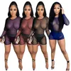 Женские спортивные костюмы Sexy Mesh 2 Piece Set для женщин видят в полуночном стиле топы с длинным рукавом и шорты Festival Festival Clothing Club o