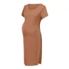 Moderskapsklänning vår sommaren trendig graviditet klänning solid kortärmningskolor för gravida kvinnor G220309
