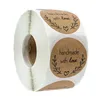 Emballage cadeau 500 pièces "fait à la main avec amour" autocollants papier Kraft naturel pour paquet papeterie merci autocollant étiquettes de sceau