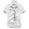 Men's Casual Shirts Summer Men's Work High Quality Cotton Slim Solid Color Badge Multi-Pocket Square Collar Male Short SleeveMen's