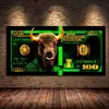 Angry Cow Money Bull Bear Abstract Animal Dollars Canvas Painting Posters Prints Wall Art Picture Living Room Home Decor Cuadros