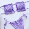 Elegante Roxo Swimwear Mulheres Off Blace Biquini Bikini Out Lace Up Bandgae Push Bathing Suit Thong Swimsuit Biquini 220408