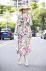 Women's Runway Dresses O Neck Short Sleeves Floral Prined Fashion Mid Calf Casual Designer Dress Vestidos