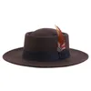 Chapeau Fedora Vintage en laine pour hommes et femmes, avec ruban de plumes, à large bord, Top Jazz, Panama Sombrero, nouvelle collection automne