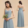 Designer Bridesmaid Dresser 2022 Sexig Spaghetti -rem rygglösa veckor Ruffles Chiffon Long Maid of Honor -klänningar Evening Prom Wears Custom Made BM3008