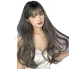 NXY Wigs Female Big Wave Pick Dye Gradient Air Bangs Fashion Temperament Headset Långt lockigt hår 220527