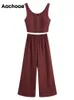Aachoae Women Two Piece Sets Chic Solid Color Tank Tops With High Waits Wide Leg Pants Ladies Fashion Casual Outfit 220509