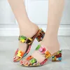 Kvinnor mode sommar kristall sandaler klackar öppna tå skor kvinna färgglada damer strand flip flops glidbanor