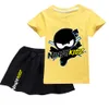 Flickor T-shirt kjoldräkt Sweatshirt Rose Short Petticoat Set Baby Kids Sleepwear Cotton Tonage Tops Black A-Line Dress Clothes