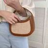 Verhit leer met de hand met een enkele schouder diagonaal stro geweven tas vrijetijdsbureaus