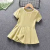 Summer Girls Short Sleeve Causal Dress Baby Kids A Line Swing Basic Skater Twirl Summer Mini Sport Dress Clothes for 1-4 years G220518