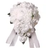 Flores decorativas grinaldas de casamento de buquê de noiva de seda cor de espuma de seda de seda rosas decoração de pérolas naturais de flores decorativas