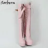 Sorbern BDSM BLDSM Zipper Zipper Botas Altas Para As Mulheres Plataforma Botas Fivelas Sapatos Sapatos Senhoras Salto Alto Novo Fit