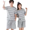 Couple Nightwear Suit Summer Sweet Short Sleeve Pajamas Striped Casual Homewear Men Big Yards M 3XL Cotton Pijamas Mujer 220628