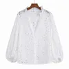 Women Lace Shirt Hollow Out Embroidery Blouse White Blue Green Rose Pink Summer Clothing Modern Girl Blusa Tops 220725