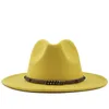 Wide Brim Hats Men Women Wool Felt Jazz Fedora British Style Trilby Party Formal Panama Cap Black Yellow Dress Hat 56-58-60CMWide Pros22