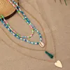 Pendentif bohème d'été plage, cœur, coquillage, pompon, perles colorées, collier, bijoux de fête