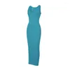 Casual Dresses Women Close-fitting Sexy Dress Solid Color U-shaped Collar Sleeveless Onepiece S/ M/ L/ XLCasual
