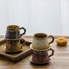 Aangepaste Japanse grove aardewerk koffiekopje en schotel set vintage herbruikbare keramische cappuccino espresso middecresso druppel mug 220621