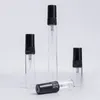 Glas tom flaska parfym spray klart 2,5 ml 3 ml 5 ml svart plastskyddstryck tryck atomizer bärbar påfyllningsbara små provflaskor