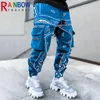 Rainbowtouches грузовые брюки спортивные штаны мужские брюки Zip Pocket Men Pants Bants Patter