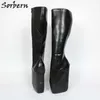 Sorbern Matte Black Ballet Wedge Women Boots Knee High Drop Shipping Women'S Boots Without Heels On Sale Online Size 11