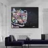 현대 낙서 거리 예술 동물 사자 사자 캔버스 그림 포스터 인쇄 벽 예술 그림 거실 홈 장식 프레임리스