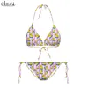 Seksowne urocze bikini dla zwierząt stroju kąpielowa 3D Drukuj Little Yellow Duck Beach Pasps Straps Swimming dla żeńskich bikini z zestawu W220616