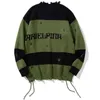 Mężczyźni Knitt Sweter Tassel Litera druk Patchwork Knitover pullover swobodny lud harajuku w stylu college'u para streetwear t220730