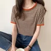 Cotton T Shirt Women Summer Striped Tshirts dla kobiet odzież Casual Podstawowa koszulka damska luźne koszulki TEE TOPS Tshirt 220511