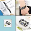 Link Kette Armbänder Schmuck Punk Türkische Evil Eye Edelstahl Biegung Mtilayer Leder Armband Mann Frau Charme Blume Jewe Dhag2