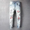 2022 jeans da uomo hip hop high street fashion retro piega strappata cuciture da uomo woemns designer moto equitazione pantaloni casual aderenti marca hole jean # 094