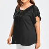 Women's Blouses & Shirts Summer Plus Size Women Blouse V Neck Pure Color Flare Sleeves Casual Top