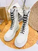 Luxo New Womens Knee Boots Snow 8 polegadas Knight Winter Fashion 100% Real Leather Lace-up Martin Sapatos Tamanho 35-42