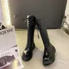 Motorcykelkilar Flat Woman High Heel Platform Pu Leather Lace Up Women Shoes Black Boots Girls 220810