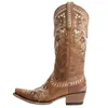Bonjomarisa Ladies Platform Chunky Cowboy Embroidery Slipw on Western Women sewing Floral Casual Leisure Ridding Boots 220722