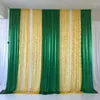 Décoration de fête 3m H x 3m W, rideau blanc, drapé en soie glacée verte, paillettes dorées, toile de fond, décoration de mariage, d'anniversaire, fête