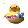 Outdoor Advertising Yellow Inflatable Duck Balloon 6m Cartoon Animal Model Air Blow Up Duck With Swim Ring For Park Decoration
