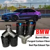 1 Pair MP Style Car muffler Dual Pipe Forged Carbon Fiber Blue Stainless Steel Exhaust End Pipes Tips For BMW