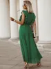 Mode elegante vrouwen kleden mouwloze v nek lange zomer sexy pleit feest vrouwelijk chiffon maxi groen met riem 220613