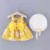 2021 neue Mode Baby Mädchen Kleider Prinzessin kleidung Nette 2 stücke set Party Baumwolle Blume Kinder Bogen Hut Ärmel Süße 1-3Y G220518