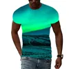 Trend Summer Men Print Aurora Graphic T Shirts 3D Fashion Personalse Party Natural Landscape نمط قصير الأكمام القصير 220607