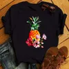 Harajuku Kawaii ananas imprimé femmes T-shirt vêtements Streetwear T-shirt dessin animé graphique t-shirts lâche femmes hauts noirs