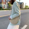 Women Fashion Woven Bag Straw Rope Handmade Zipper Small Crossbody Bag Casual Summer Vacation Beach Shoulder Messenger Bags