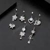 Navel Piercing Stud Cz Gemダングリングベリーボタンリングバタフライフラワーハートセクシーピアスジュエリーローズゴールドシルバーカラー