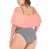 Maillots de bain pour femmes femmes arrivée maillots de bain haut à volants avec coussin de poitrine évider rayure hanche slip grande taille ensemble maillot de bain